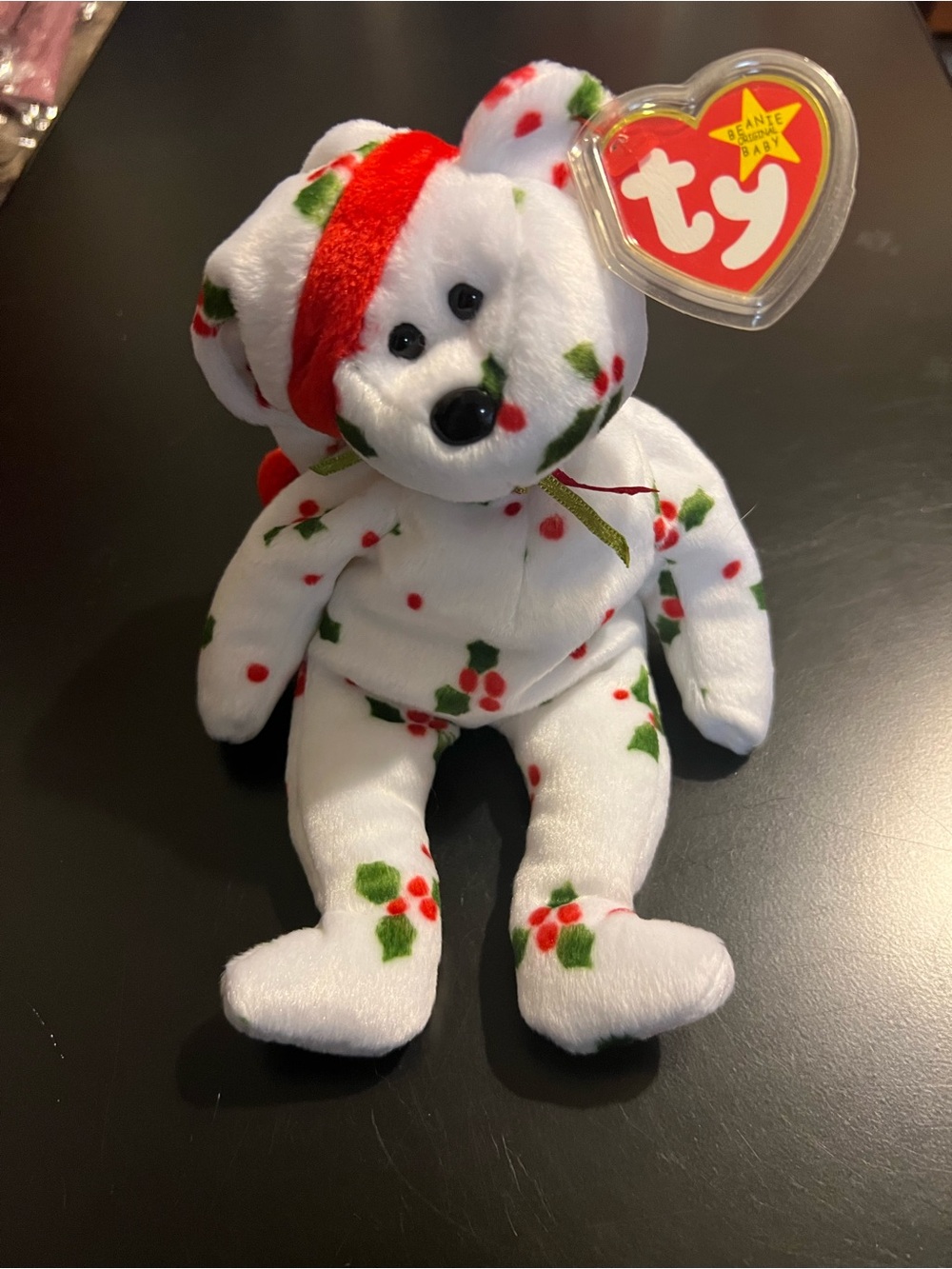 Ty Holiday Beanie Bear with Red & Green Holly Pattern
